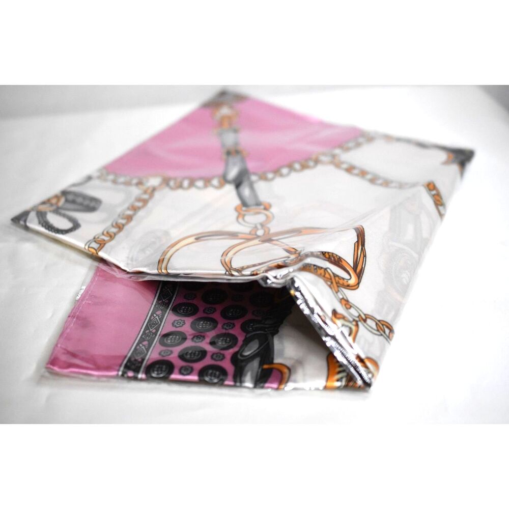 NIP Pink/White/Gold Chain-Print square Polyester Scarf